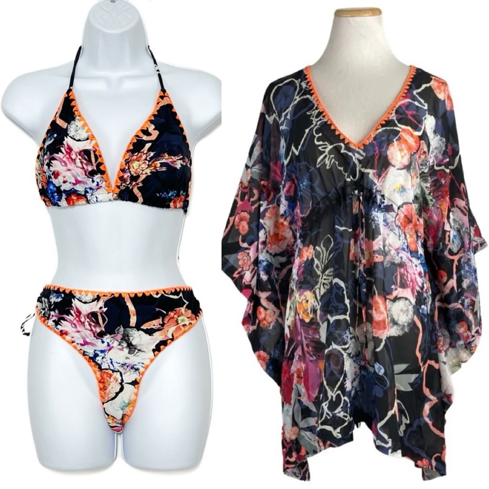RACHEL Rachel Roy 3 Pc Swim Set Bikini Swimsuit & Matching Coverup - Picture 4 of 13